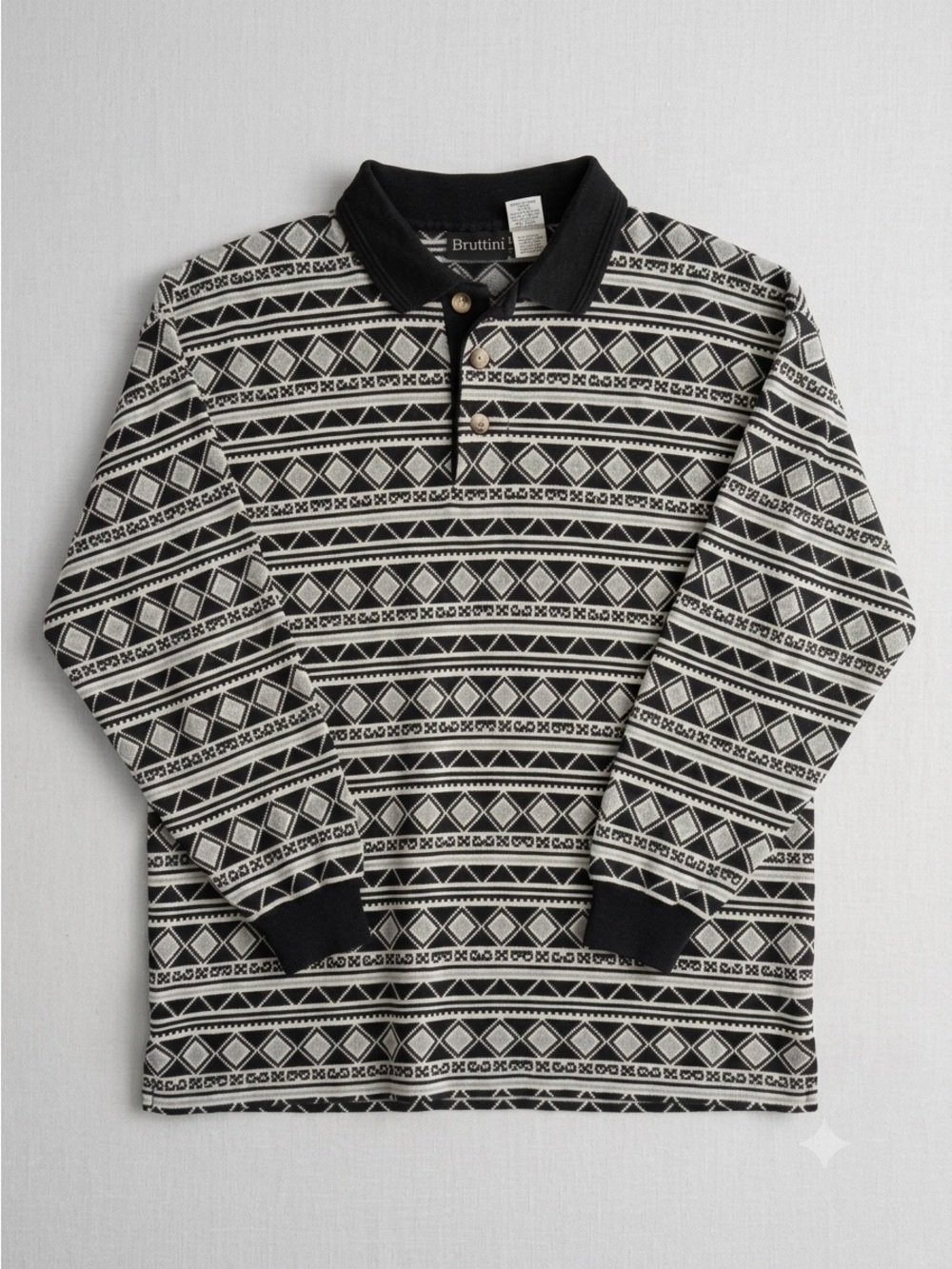 Vintage Geometric Long-Sleeve Polo